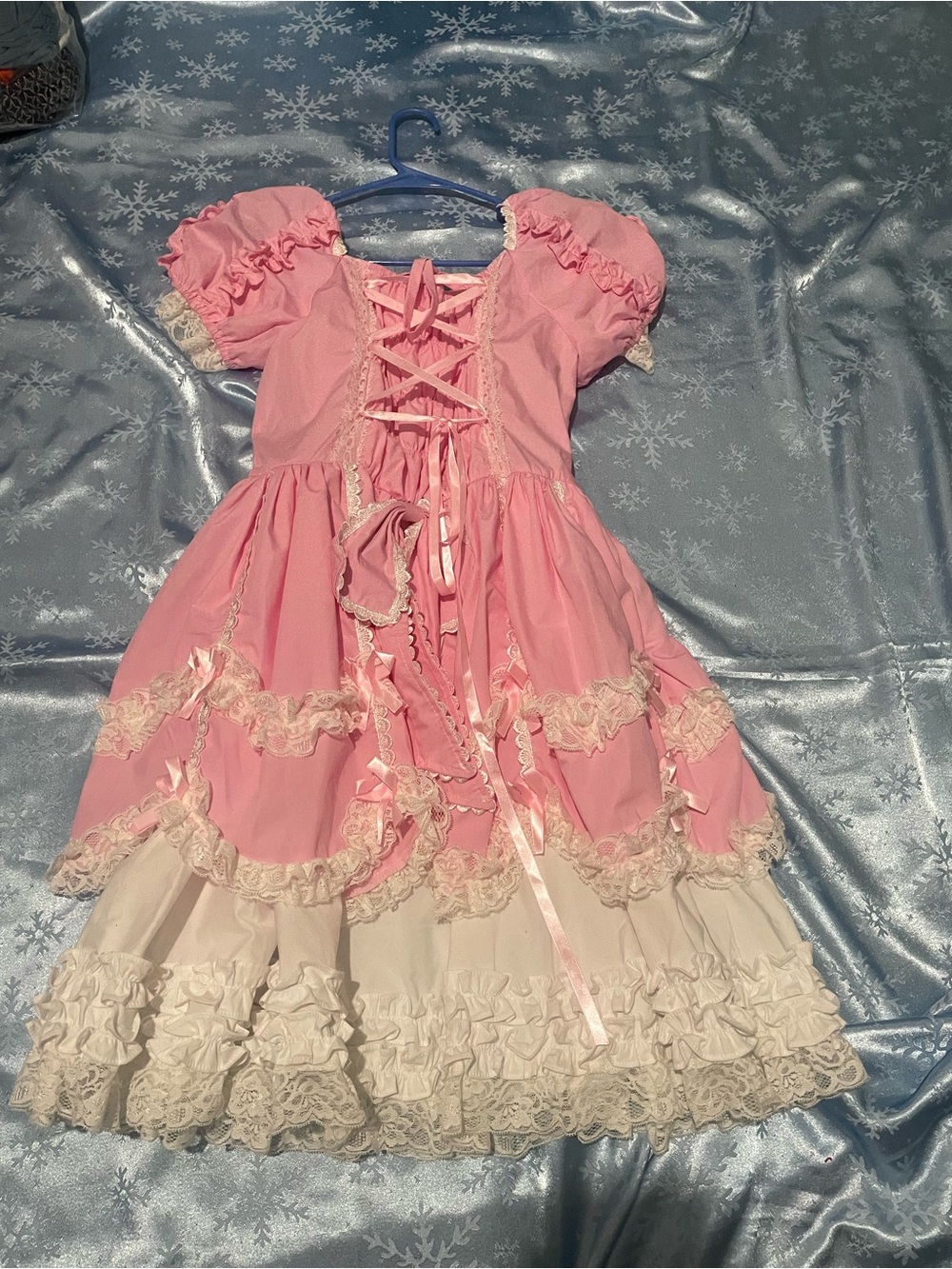 Partiss Sweet Lolita Dress Women’s Sm Pink White Lace Ruffle Princess Cosplay .